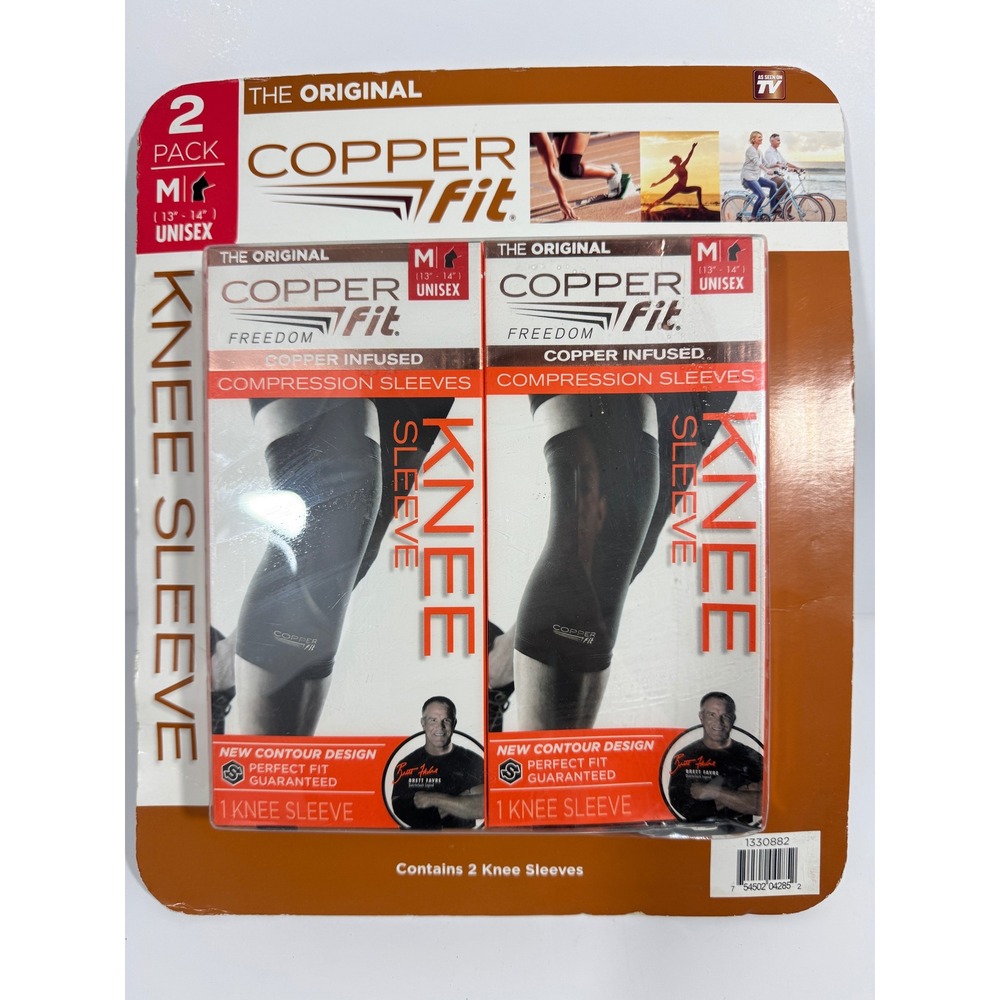 Copper Fit Knee Sleeve Unisex Medium Black New 2 Pack Compression Freedom 0387